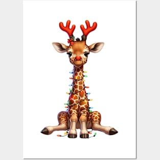 Christmas Red Nose Giraffe Posters and Art